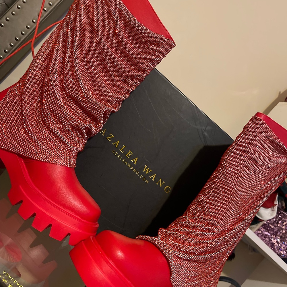 AZALEA WANG BLOOMFIELD EMBELLISHED BOOT IN RED